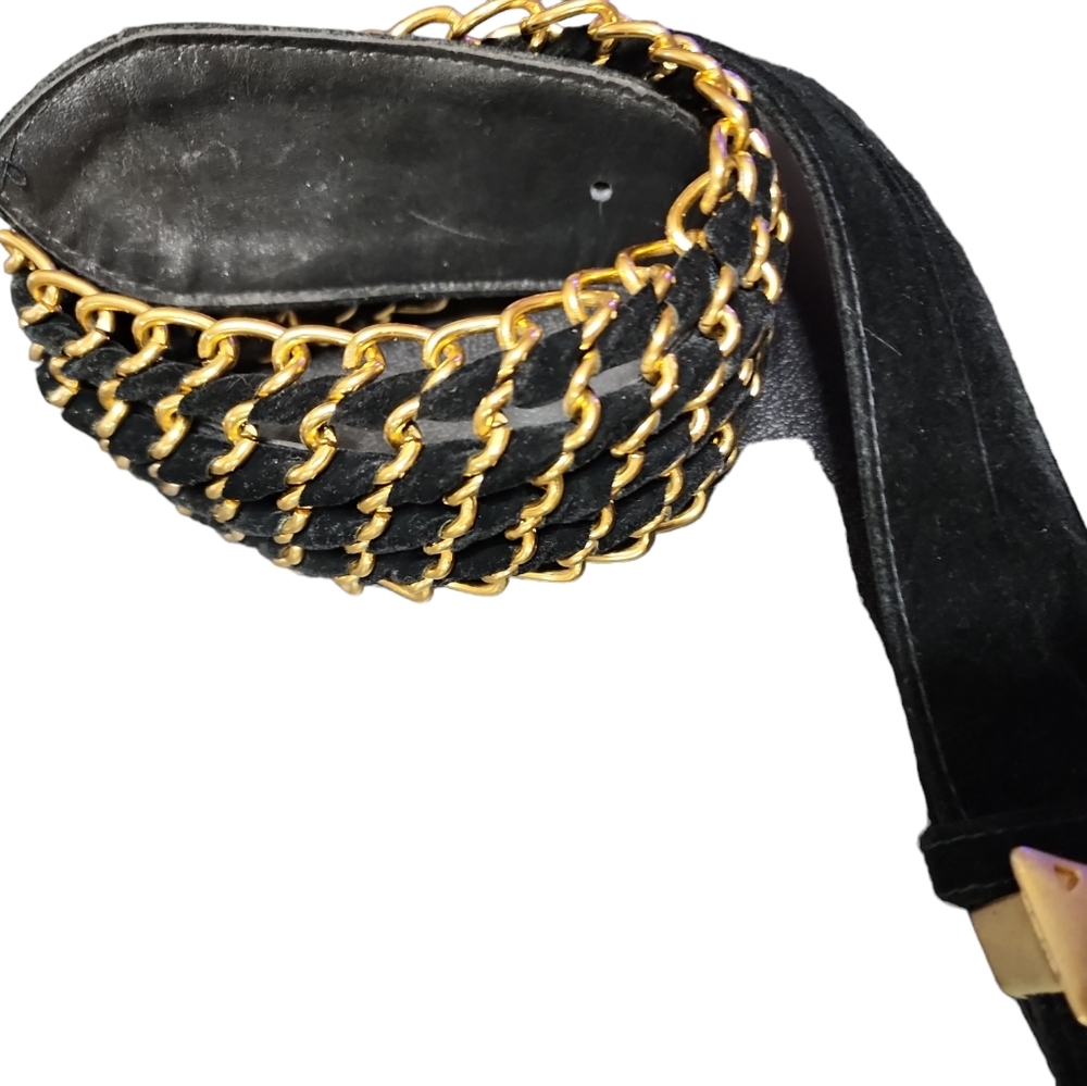 Velvet and faux gold chain women's belt. M/L - Picture 3 of 12